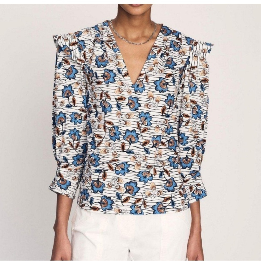 Womens Derek Lam 10 Crosby Oona v neck ruffle blouse size 4